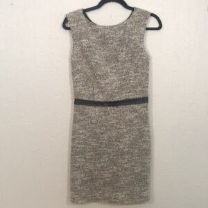 A/X Armani Exchange Sleaveless Tweed Vegan Leather Trim Taupe Sheath Dress